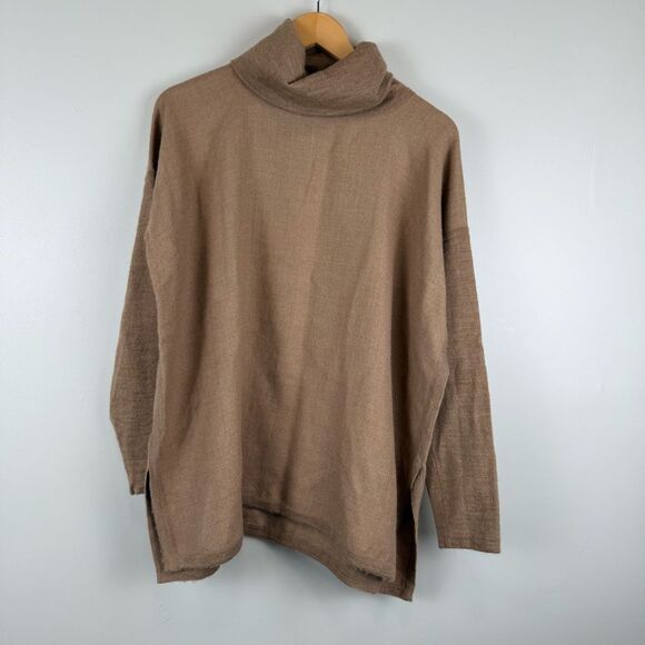 Cuyana 100% Baby Alpaca Turtleneck Tunic Sweater Tan Women's Size XS/S Oversized - Picture 2 of 7